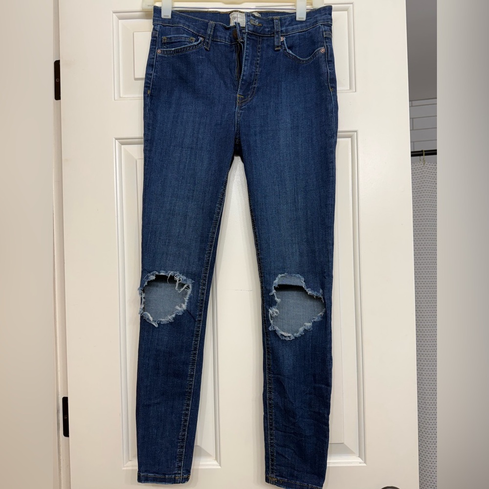 Free People Dark Blue Distressed Skinny Jeans
